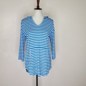 T by Talbots Striped Stretchy Nautical Coastal Casual UPF 50 Hooded Top Size S
